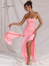 Ingvn - Pink Elegant Sexy Maxi Dress Women Gown Summer New Strapless Off-shoulder Backless Ruched Bodycon Club Party Dress
