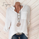 Ingvn - Oversized Women Blouses Cotton Linen Blouse Autumn Shirts Casual Long Sleeve Button V Neck Loose Shirt Lady Tops Plus Size S-5XL