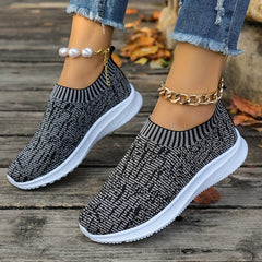 Women's Knitted Athletic Sneakers, Breathable Fabric Running Shoes, Non-slip Lightweight Sports Footwear, Casual Walking Shoes With Durable Sole