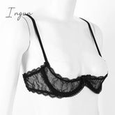 Ingvn - Women See Through Sheer Lace Hollow Out Lingerie Adjustable Spaghetti Shoulder Straps Open Cups Bra Push Up Underwire Bra Tops
