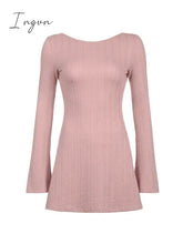 Ingvn - Backless Knitted Long Sleeve Mini Dress
