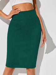 Elegant High-Waist Pencil Skirt for Women - Solid Color, Stretchy Polyester Blend, Machine Washable - Perfect for Spring/Summer/Fall
