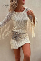 Ingvn - Sexy Solid Tassel Hollowed Out O Neck Wrapped Skirt Dresses