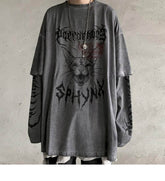 Punk Unisex T Shirt Streetwear Cool Patchwork Tshirt Harajuku Summer Tops Tees Spring Long Sleeve High Street Loose Japan Style