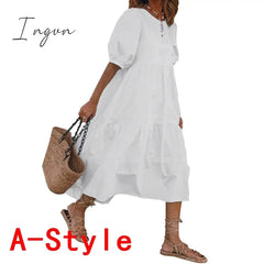 Ingvn - Summer Dress Elegant Party Mid-Calf Dress Women'Summer Sundress Bohemian Beach Sundress Casual Vestido Plus Size