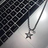 Vintage Stainless Steel Zircon Star Pendant Round Chain Necklace for Women Girl Korean Fashion Punk Y2K Jewelry Accessories