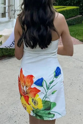 Sexy Print Backless Strapless Sleeveless Dresses