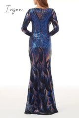 Ingvn - Elegant College Color Block Sequins Patchwork O Neck Evening Dress Dresses