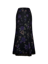 Floral Print Lace Trim Skirt, Elegant High Waist Bodycon Ruffle Midi Skirt, Women's Clothing