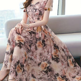 Vibrant Floral Print Crew Neck Dress - Elegant Short Sleeve, Comfortable, Breathable, Spring & Summer Essential - Women's Clothing for Chic, Elegant Dressing, Perfect for Outdoor Activities