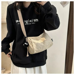 Ingvn Solid Color Women's Corduroy Shoulder Bag Large Capacity Female Crossbody Bags Simple Design Ladies Casual Tote Purse Handbags