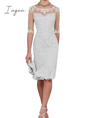Ingvn - Half Sleeves Chiffon Mother of The Bride Dresses knee Length Mother Formal Dress Party Dinner Prom Dress Bride