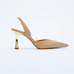 Summer New Women's High Heels Shoes WSL TRAF ZA Nude Color Pointed Fashion Miss Sandals Stiletto Black Pump Mules Female