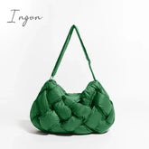 Ingvn - Black Woven Design Padded Shoulder Hobo Bag Cotton Down Crossbody Puffer Purse Big Women Winter Sling Handbag