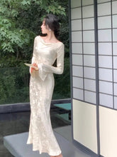 Ingvn - 2023 Autumn Vintage Midi Dress Women Casual Long Sleeve Slim Bodycon Elegant Dress Office Lady Even Party One Piece Dress Korean