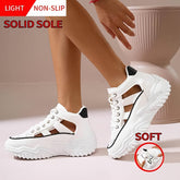 Fashionable Womens Platform Sneakers - Breathable Hollow Out Design - Lightweight Summer Shoes for Stylish Outdoor Adventures - Versatile Lace-Up High Tops for All-Day Comfort