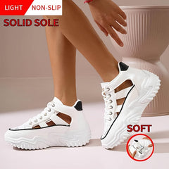 Fashionable Womens Platform Sneakers - Breathable Hollow Out Design - Lightweight Summer Shoes for Stylish Outdoor Adventures - Versatile Lace-Up High Tops for All-Day Comfort
