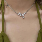 Fashion Vintage Silver Color Star Rhinestone Pendant Necklace for Women Girls Luxury Unique Design Y2k Aesthetic Jewelry