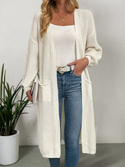 Elegant Warm Knit Cardigan for Women - Solid Color, Long Sleeve & Length, Durable and Cozy for Fall/Winter