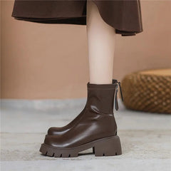 Ingvn British Style Women Ankle Boots Fashion Zippers Modern Short Booties Autumn Winter Ladies Concise Thick Heels Shoes