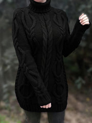 Cozy Cable Knit Dress - Long Sleeves & Turtle Neck - Versatile & Warm for Spring/Fall - Multiple Colors Available