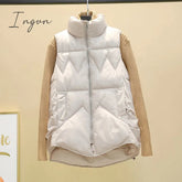 Ingvn - Autumn Winter Down Cotton Soild Women's Vest Short Style New Slim Fashion Stand-up Collar White Jacket Sleeveless Vest