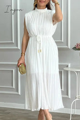 Ingvn - Sweet Solid Patchwork Frenulum Half A Turtleneck Sleeveless Dress Dresses