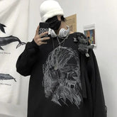 Retro dark printed sweatshirt for couples to wear loose black long sleeve top fashionable wide Songyuan night style album top