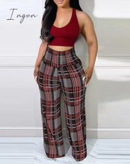 Ingvn - Women's Pants Autumn Fashion Plaid Print Casual High Waist Daily Long Pants