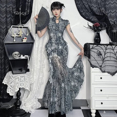 Vintage Chinese Style Skirt Women Aesthetic Fairy Grunge Elegant Butterfly Printed High Waist Skirt Y2k E-girl Clubwear