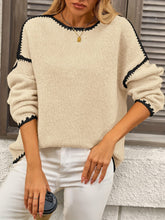 Cozy Autumn Sweater - Soft Oversized Long Sleeve, Coarse Knit, Round Neck, Color Patchwork Design, Winter Pullover for Women - Perfect for Cold Weather, Casual Daily Wear, and Outdoor Activities