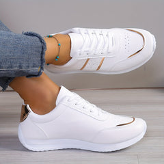 Women's Fashion Sneakers - Breathable, Lightweight Casual Shoes with Lace-Up Design for All Seasons, Elegant Street Style in White, for Spring