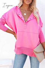 Ingvn - Casual Solid Pocket Buckle Hooded Collar Tops(14 colors)