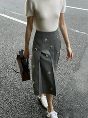 Korean Bead Half Skirt Vintage Preppy A-line Pleated Skirt Slimming Sweet Umbrella Skirts for Woman Faldas Para Mujeres
