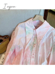 Ingvn - Korean Fashion Tie Dye Loose Long Sleeve Single Breasted Shirt 2023 Spring Women's Turn-Down Collar Casual Female Blouse