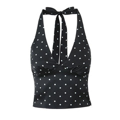 Women Vintage Polka Dot Halter Top Sexy Backless Fit Slim Holiday Summer Crop Top
