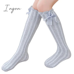 Ingvn - Spring Summer Girls Knee High Socks for Kids Children Bowknot Mesh Breathable Long Tall Socks White Gray Black Pink 3-12 Years