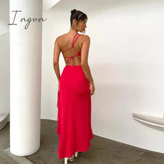 Ingvn - Irregular Sexy Cut Out Backless Ruffles Party Dresses Elegant Birthday Split Maxi Dresses for Women Party Clubwear