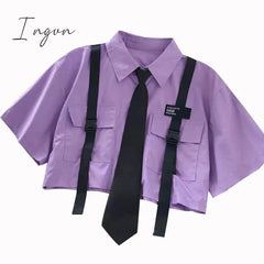 Ingvn - Spring Outfits 2023 Trends Harajuku Women Shirts And Blouses Feminine Tie Pocket Top Casual White Turn-down Collar OL Style Female Blouses Streetwear