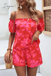 Ingvn - Floral Off-Shoulder Top and Shorts Set