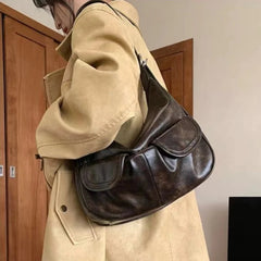 INGVN 2024 New Women Vintage Underarm Bag Korean Office Lady All Match Top-Handle Bags Trendy Fashion Simple Zipper Shoulder Handbags
