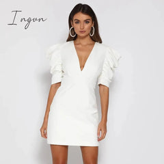 Ingvn - Elegant Party Women Dress Fashion Sheath Deep V-neck Puff Sleeve Backless Dresses Women Streetwear Female Vestidos