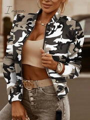 Ingvn - Autumn Winter Women Plaid Zipper Jacket Fashion Printed Zipper Jacket Coat Women