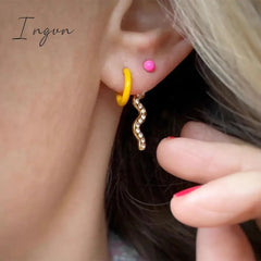 Trendy Simple Colorful Hoop Earrings for Women Exquisite Gold Plated Needle Studs Sweet Elegant Party Jewelry Girlfriend Gifts