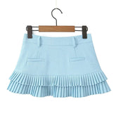 Cool Girl Y2K Pleated Mini Skirt Sexy Low Waist Short Skater Skirts With Shorts Lining