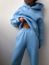 Women's Tracksuit Autumn Plus Fleece Sweatshirts Two Piece Set Casual Oversized Solid Female Sports Hoodie Suit Long Pant Sets