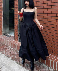 Casual Solid Lace Trim A-Line Long Dress Slim Slash Neck Sleeveless Maxi Dresses For Women Summer Fashion Ladies