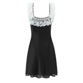 Romantic Girl Lace Spliced Sexy Off Shoulder Dress Women Short Sleeve Slim A-line Mini Dresses Summer Robe
