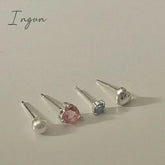 4PCS Korean Fashion Colorful Zircon Heart Metal Pearl Stud Earring for Women Aesthetic Jewelry Set Earrings Wedding Accessories