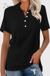 Ingvn - Casual Simplicity Solid Buckle Turndown Collar T-Shirts